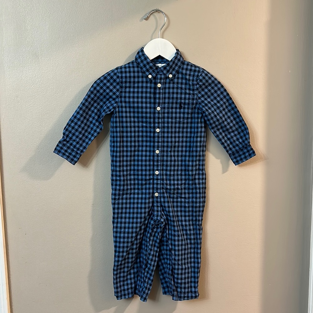 Ralph Lauren Baby Boy Blue Paid One Piece Outfit